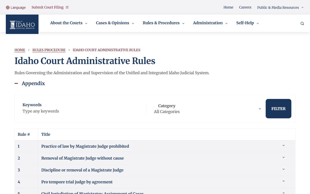 Oneida County court records Idaho Court Administrative Rules