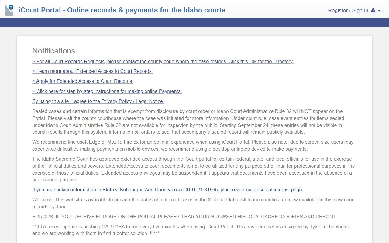Oneida County court records iCourt Portal landing page