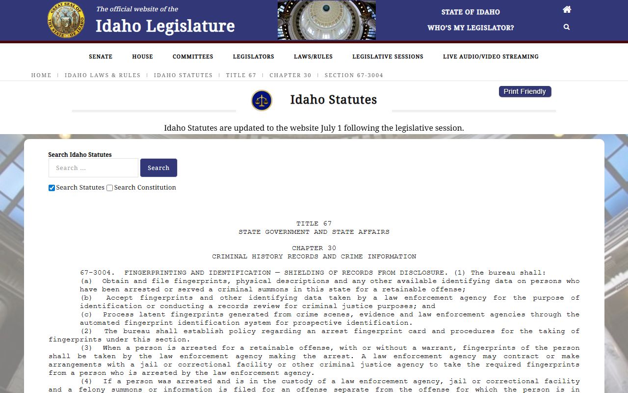 Oneida County criminal court records Idaho criminal history shielding statute