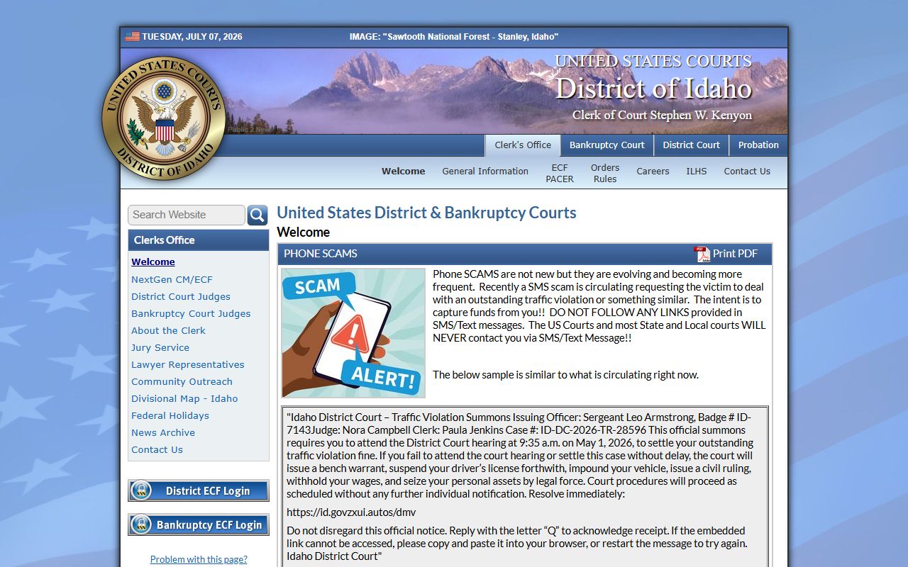 Oneida County court records federal District of Idaho access